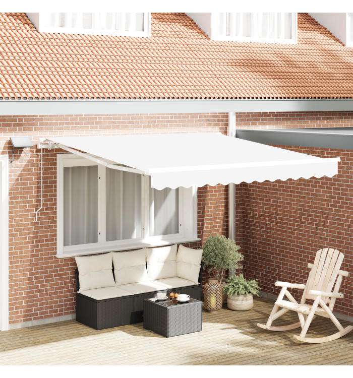 Auvent Rétractable Manuel avec LED Blanc 300x250 cm, Tissu de Remplacement pour Auvent pour Cadre 3x2.5 m Blanc | Mobilier & Dé