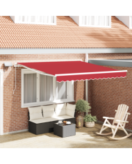 Auvent manuel rétractable avec LED Rouge 350x250 cm, Tissu de remplacement pour auvent 3.5x2.5 m Rouge | Mobilier & Déco