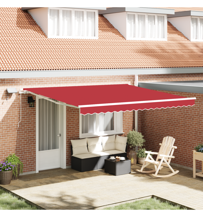 Auvent rétractable manuel avec LED rouge 400x350 cm, Tissu de remplacement pour auvent 4x3,5 m cadre rouge | Mobilier & Déco
