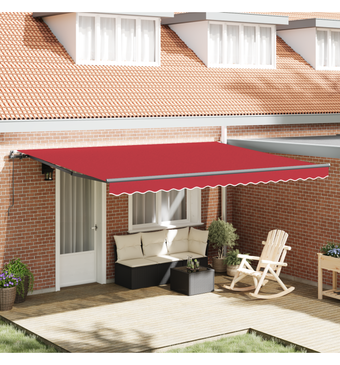Auvent Rétractable Manuel Rouge 450x300 cm, Tissu de remplacement pour auvent pour cadre de 4.5x3 m Rouge | Mobilier & Déco