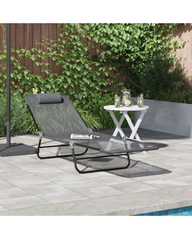 Loungeur de soleil pliant avec appui-tête Gris Textilène | Mobilier & Déco