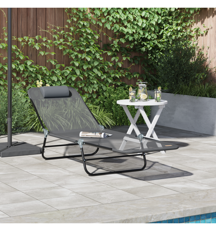 Loungeur de soleil pliant avec appui-tête Gris Textilène | Mobilier & Déco