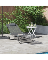 Loungeur de soleil pliant avec appui-tête Gris Textilène | Mobilier & Déco