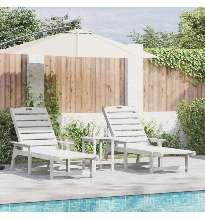 Chaises longues 2 pcs blanches 162x53x98.5 cm HDPE | Mobilier & Déco