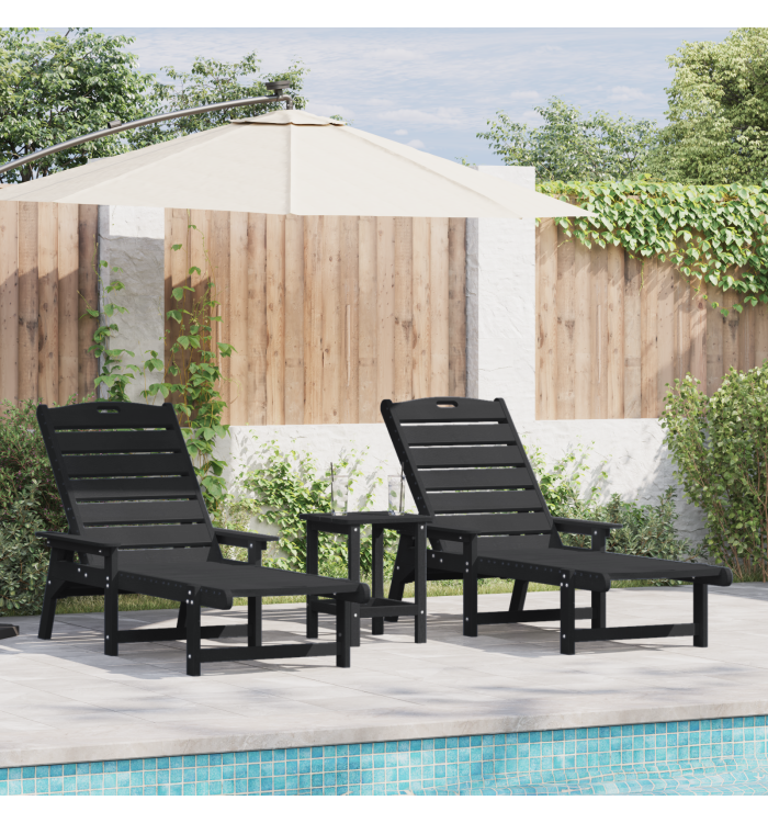 Chaises longues 2 pcs Noir 162x53x98,5 cm HDPE | Mobilier & Déco