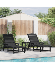 Chaises longues 2 pcs Noir 162x53x98,5 cm HDPE | Mobilier & Déco