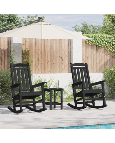 Chaises Berçantes de Jardin 2 pcs Noir 70x92x107.5 cm HDPE, Chaise Berçante de Jardin Noir 70x92x108 cm HDPE | Mobilier & Déco