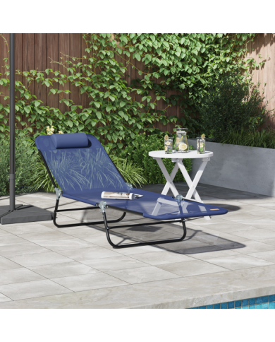 Chaise longue pliante avec appui-tête bleu marine en textilène | Mobilier & Déco