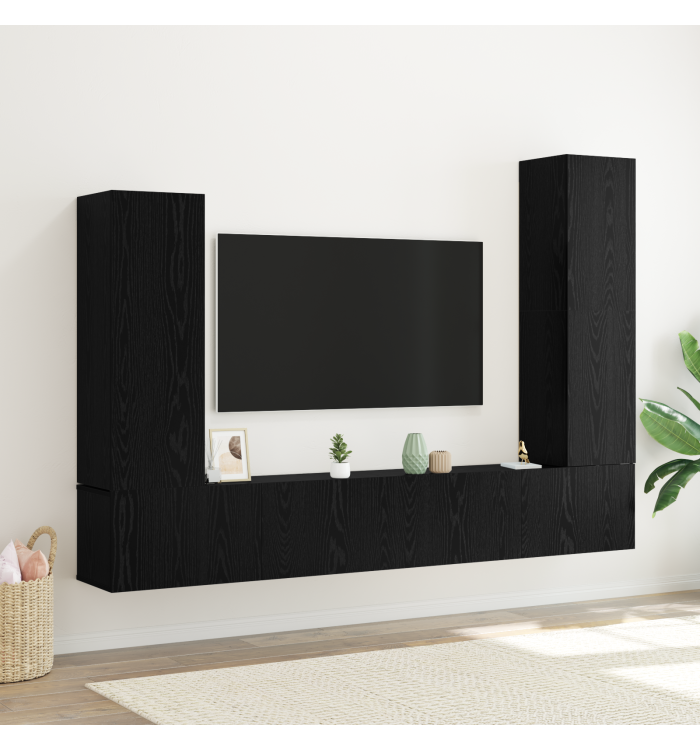 Ensemble de Meubles TV 4 Pièces Mural Chêne Noir Bois Ingénierie Système de Gestion de Produits | Mobilier & Déco