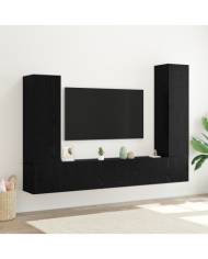 Ensemble de Meubles TV 4 Pièces Mural Chêne Noir Bois Ingénierie Système de Gestion de Produits | Mobilier & Déco