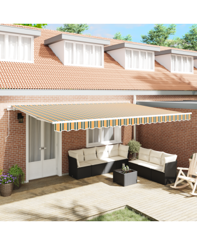 Store rétractable manuel Vert et Jaune 500x350 cm, Tissu de remplacement pour store pour cadre de 5x3.5m Vert et Jaune | Mobil