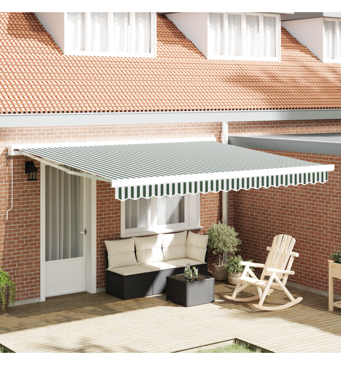 Tissu de Remplacement de Store pour Cadre 4x3 m Vert et Blanc | Mobilier & Déco