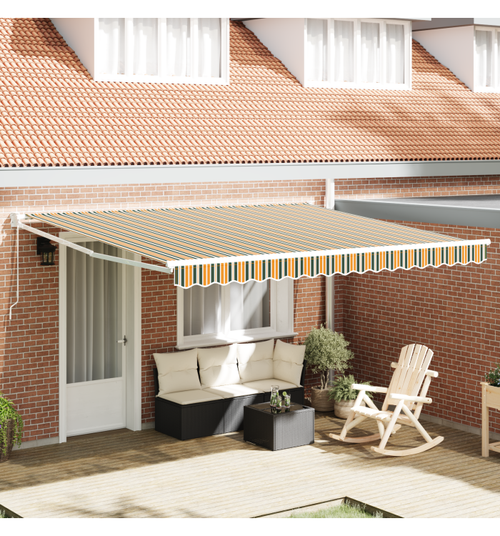 Auvent rétractable manuel Vert et Blanc 400x350 cm, Tissu de remplacement pour auvent pour cadre 4x3.5 m Vert et Blanc | Mobil