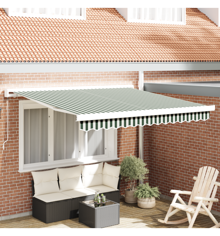 Auvent Manuel Rétractable Vert et Blanc 300x250 cm, Tissu de Remplacement pour Auvent pour Cadre 3x2.5 m Vert et Blanc | Mobili