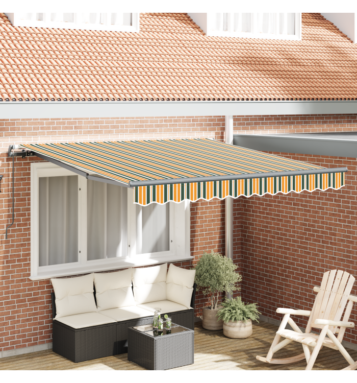 Store Rétractable Manuel Vert et Jaune 350x250 cm, Tissu de Remplacement pour Store pour Cadre de 3.5x2.5 m Vert et Jaune | Mob