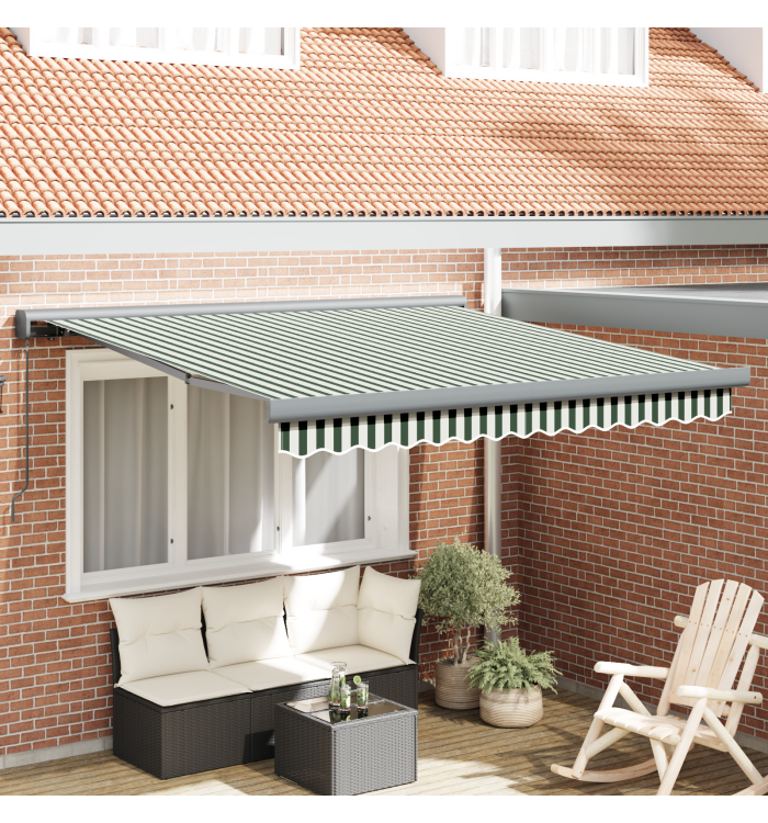 Auvent Rétractable Manuel Vert et Blanc 350x250 cm, Tissu de remplacement pour auvent de cadre 3.5x2.5 m Vert et Blanc | Mobili