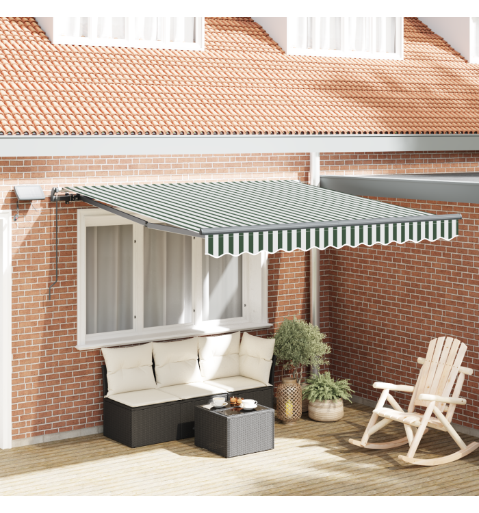 Auvent Rétractable Manuel avec LED Vert et Blanc 350x250 cm, Toile de remplacement pour cadre de 3,5x2,5 m Vert et Blanc | Mobi