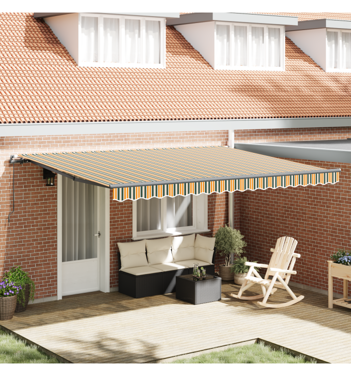 Store manuel rétractable vert et jaune 450x300 cm, Tissu de remplacement pour store 4,5x3 m cadre vert et jaune | Mobilier & D