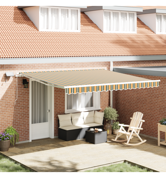 Store rétractable manuel avec LED vert et jaune 400x350 cm, Tissu de remplacement pour store de 4x3.5 m cadre vert et jaune | 