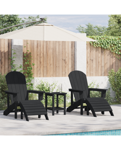 Chaises Adirondack avec Reposes-Pieds 2 pcs Noir HDPE, Chaise Adirondack avec Repose-Pied Noir HDPE | Mobilier & Déco