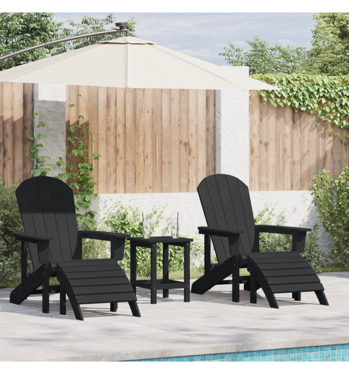 Chaises Adirondack avec Reposes-Pieds 2 pcs Noir HDPE, Chaise Adirondack avec Repose-Pied Noir HDPE | Mobilier & Déco