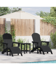 Chaises Adirondack avec Reposes-Pieds 2 pcs Noir HDPE, Chaise Adirondack avec Repose-Pied Noir HDPE | Mobilier & Déco