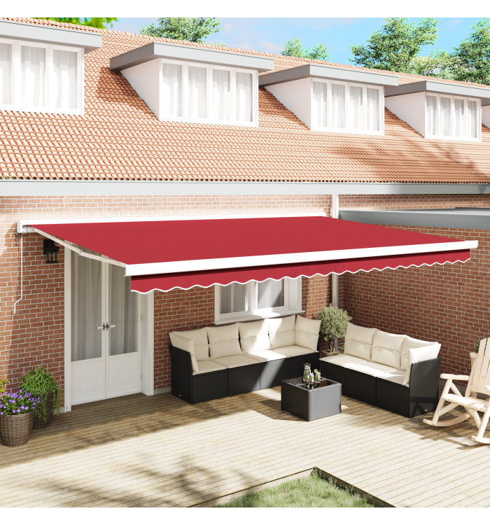 Auvent Rétractable Automatique Rouge 500x300 cm, Tissu de Remplacement pour Auvent 5x3 m Rouge | Mobilier & Déco