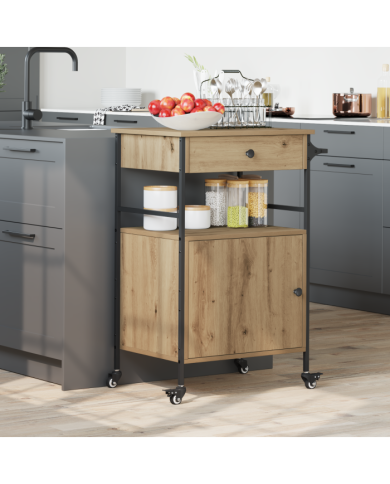 Chariot de cuisine en chêne artisanal 56x43x89,5 cm | Mobilier & Déco