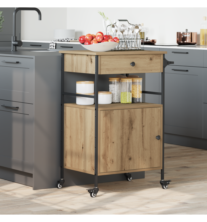 Chariot de cuisine en chêne artisanal 56x43x89,5 cm | Mobilier & Déco