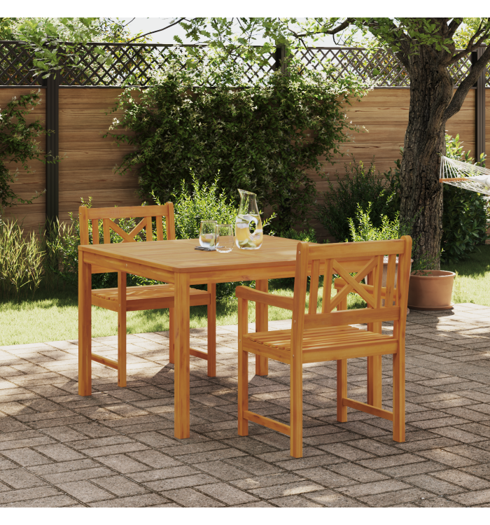 Ensemble de salle à manger 3 pièces en bois d'acacia massif , Chaises de jardin 2 pcs en bois d'acacia massif | Mobilier & Déco