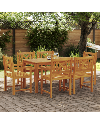 Ensemble de salle à manger de jardin 7 pièces en bois massif d'acacia | Mobilier & Déco