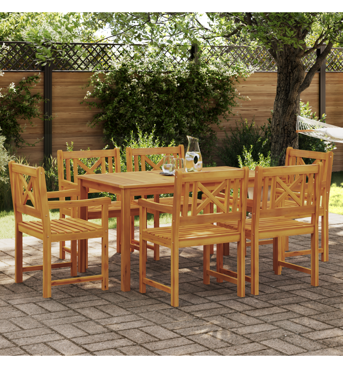 Ensemble de salle à manger de jardin 7 pièces en bois massif d'acacia | Mobilier & Déco