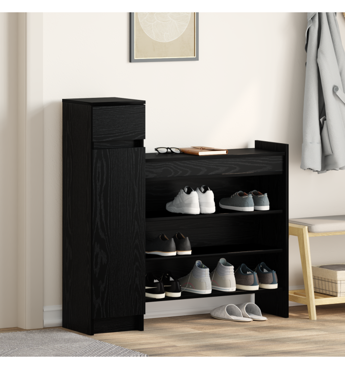 Armoire à chaussures Chêne Noir 100.5x28x100 cm en bois MDF | Mobilier & Déco