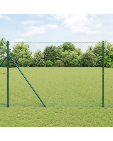Clôture Hexagonale Verte 1,6x50 m en Acier, Poteaux de Clôture 13 pcs Verts Ø32 mm 210 cm en Acier Galvanisé | Mobilier & Déco