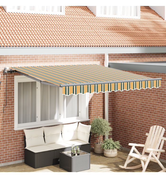 Auvent rétractable automatique Vert et Jaune 350x250 cm, Tissu de remplacement pour auvent pour cadre 3.5x2.5 m Vert et Jaune 