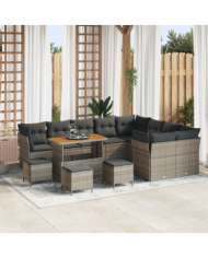 Ensemble de canapé jardin 13 pièces avec coussins gris, Rotin, Ensemble salle à manger jardin 4 pièces avec coussins gris, Rotin