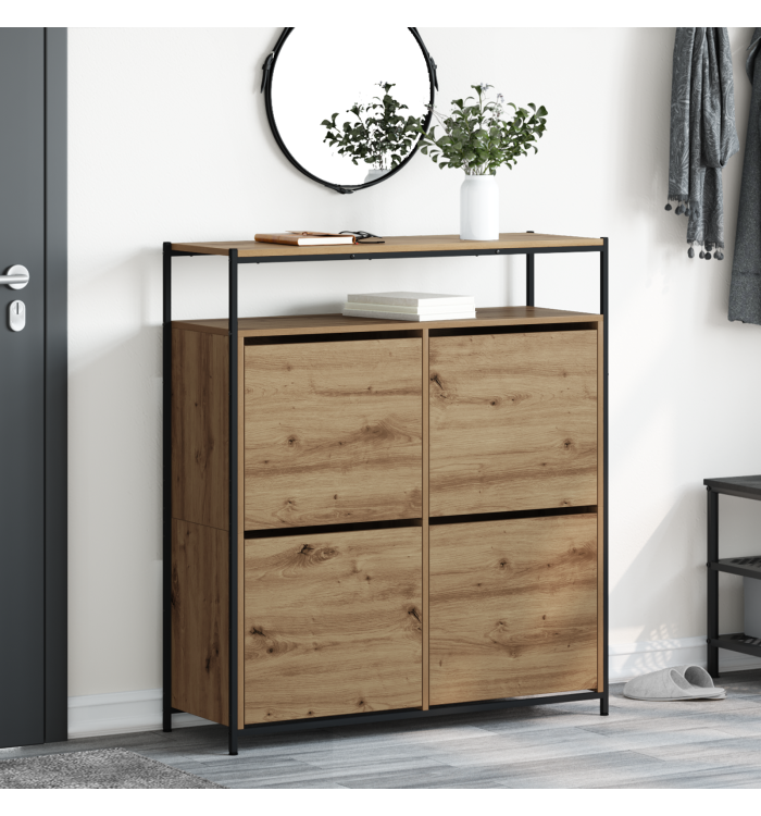 Cabinet à chaussures avec 4 tiroirs rabattables Chêne artisanal 100x34x112 cm | Mobilier & Déco