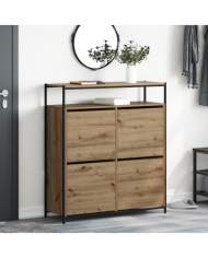 Cabinet à chaussures avec 4 tiroirs rabattables Chêne artisanal 100x34x112 cm | Mobilier & Déco