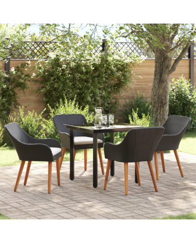 Ensemble de salle à manger de jardin 5 pièces en poly rattan noir | Mobilier & Déco