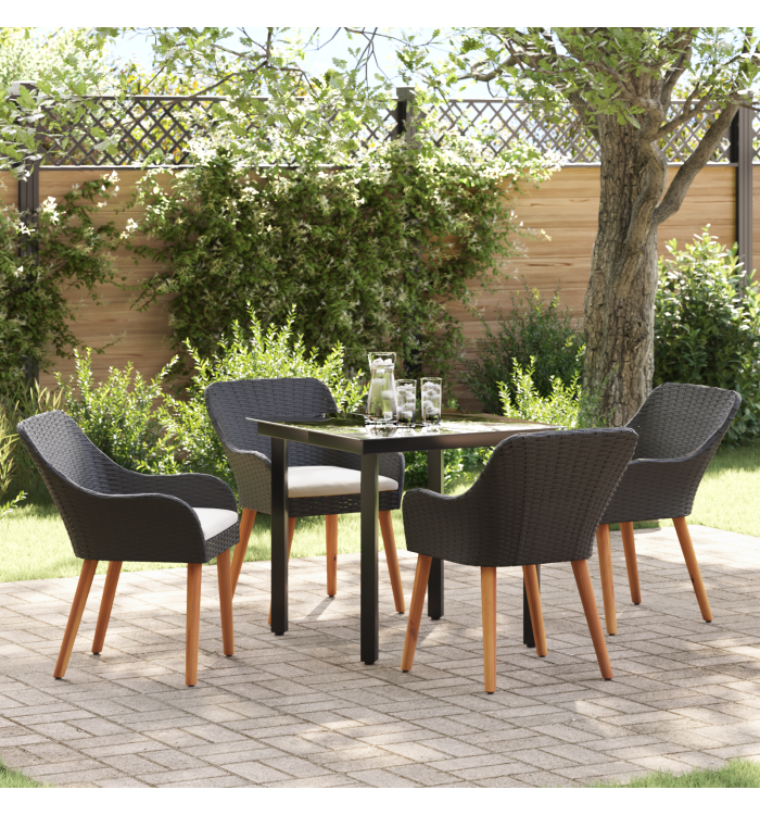 Ensemble de salle à manger de jardin 5 pièces en poly rattan noir | Mobilier & Déco