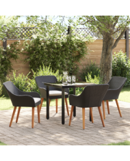 Ensemble de salle à manger de jardin 5 pièces en poly rattan noir | Mobilier & Déco