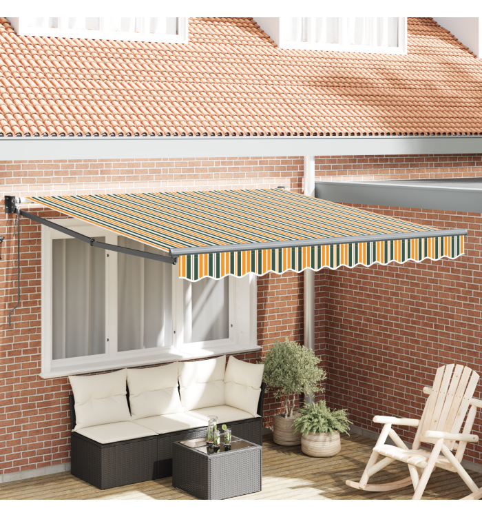 Store Rétractable Automatique Vert et Jaune 350x250 cm, Tissu de remplacement pour store pour cadre 3,5x2,5 m Vert et Jaune | M