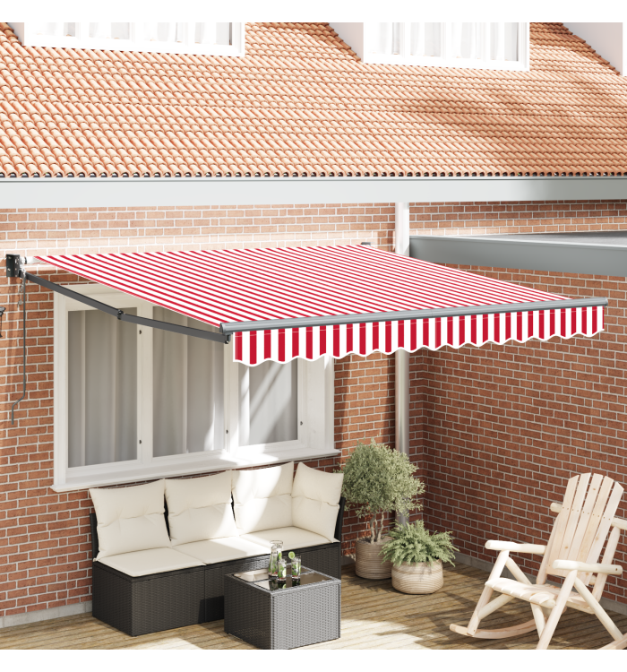 Store Rétractable Automatique Rayures Rouges et Blanches 350x250 cm | Mobilier & Déco