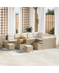 Ensemble de canapé de jardin 12 pièces avec coussins beige poly rattan acacia | Mobilier & Déco