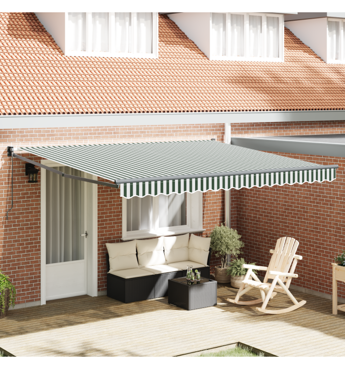 Store rétractable manuel vert et blanc 400x300 cm, Tissu de remplacement pour store pour cadre de 4x3 m vert et blanc | Mobili
