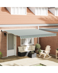 Store rétractable manuel vert et blanc 400x300 cm, Tissu de remplacement pour store pour cadre de 4x3 m vert et blanc | Mobili
