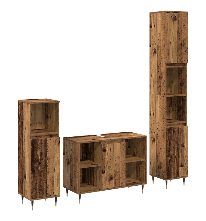Ensemble de meubles de salle de bain 3 pièces Bois vieilli Bois reconstitué | Mobilier & Déco