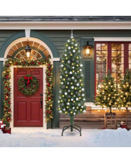 Arbre de Noël slim 300 LEDs et Ensemble de boules Vert 210 cm | Mobilier & Déco