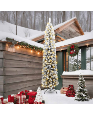 Arbre de Noël slim 300 LEDs et neige floquée verte 240 cm | Mobilier & Déco