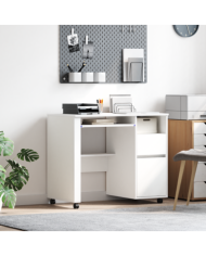 Bureau blanc avec tiroirs Blanc MDF, Panneau de particules Standard | Mobilier & Déco